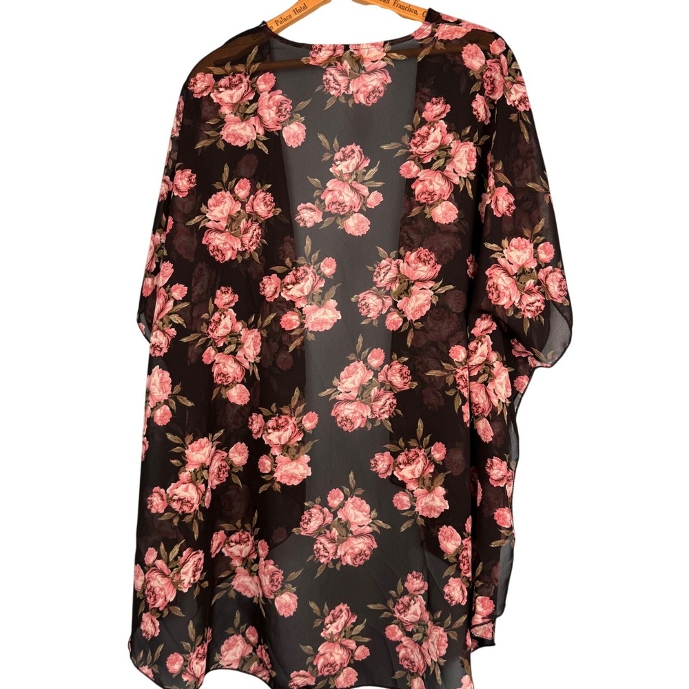 Charolette Russe FloralKimono Wrap Cardigan Dark Floral Sheer Cover Up - Picture 2 of 7